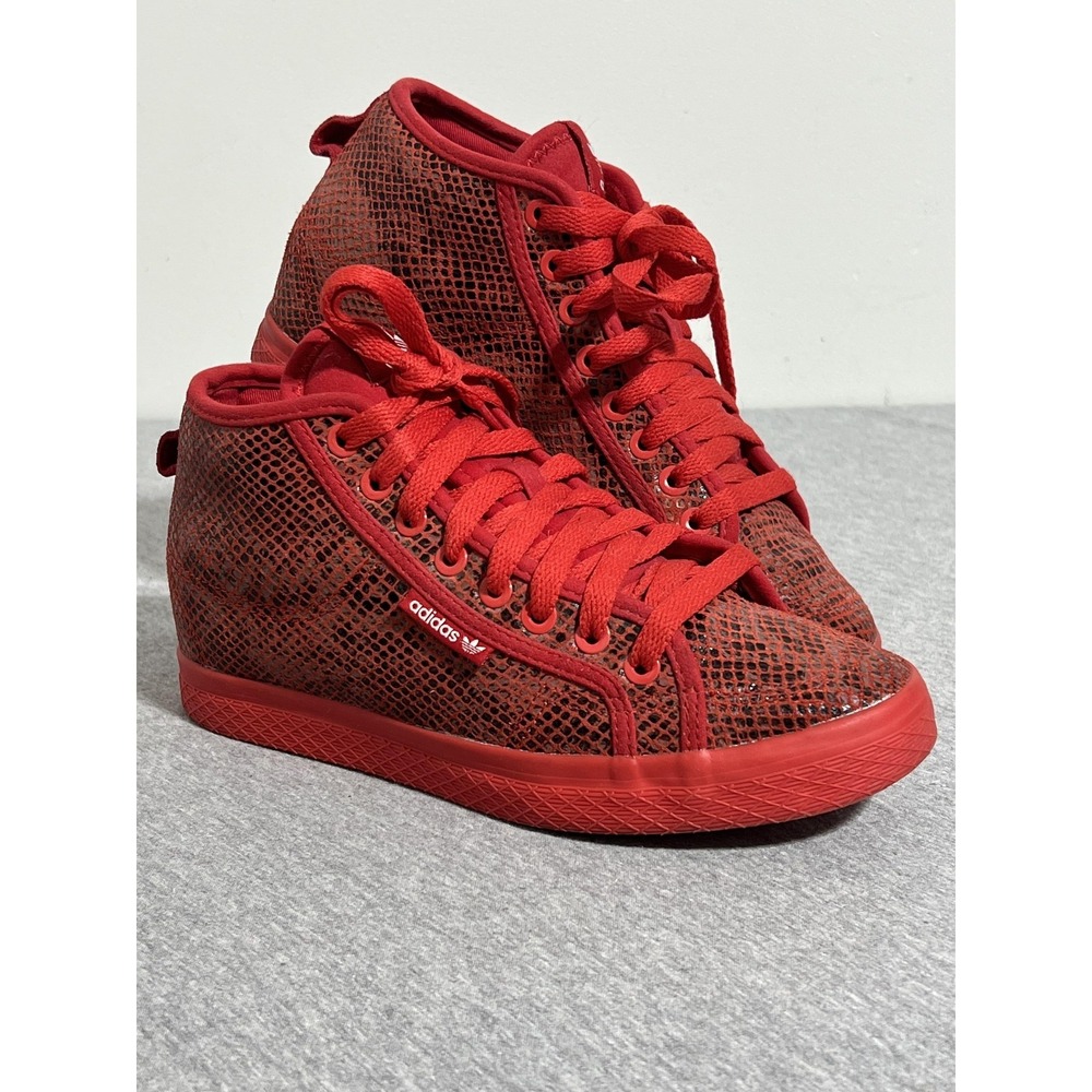 Adidas Shoes Womens Size 7 Red Snake Print High Top Sneakers Honey Mid Wedge - Picture 2 of 13
